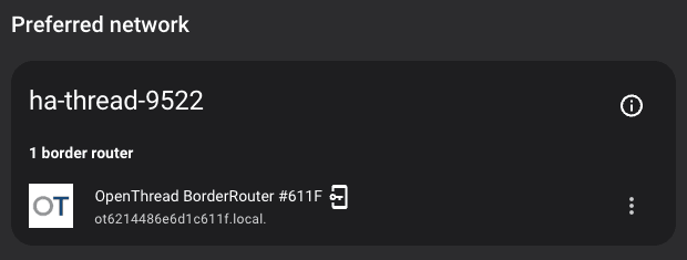 Home Assistant Thread settings showing the preferred network with one OpenThread border router